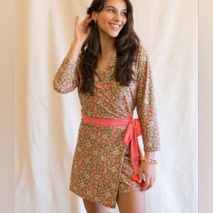 CABANA LIFE Jetties Beach Wrap Romper- Waist tie-Tassels/ Long Sleeve Size S